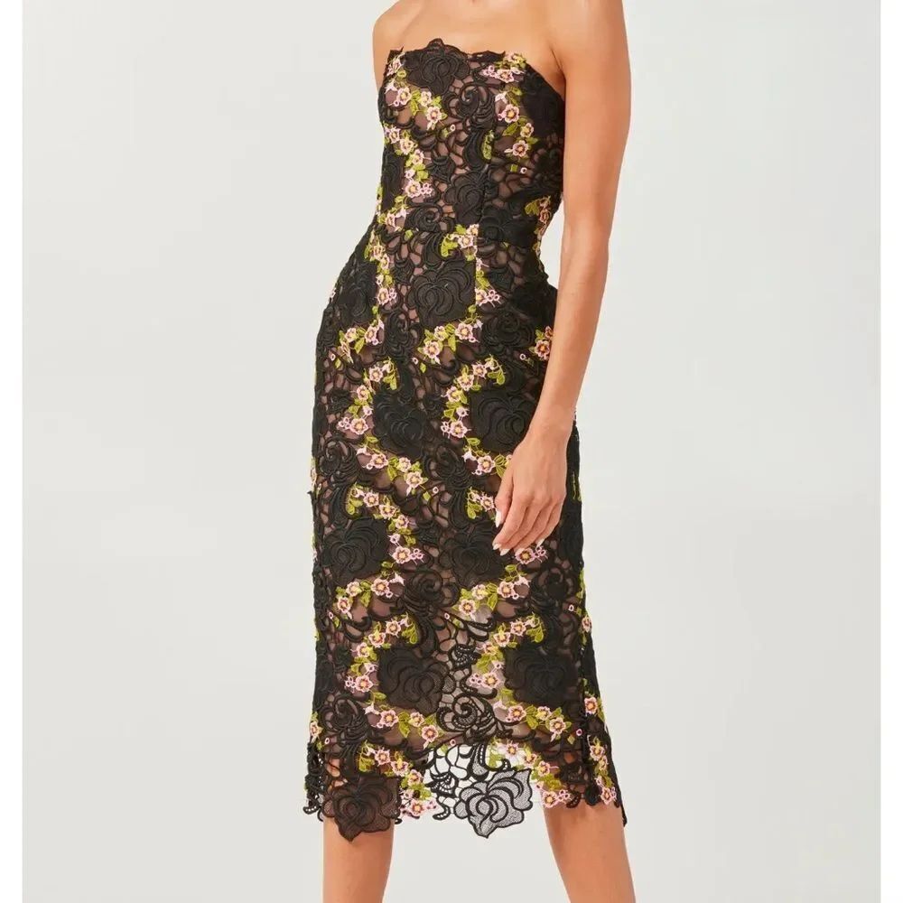 Helsi Cecelia Floral Embroidery & Corded Lace Strapless Cocktail Dress